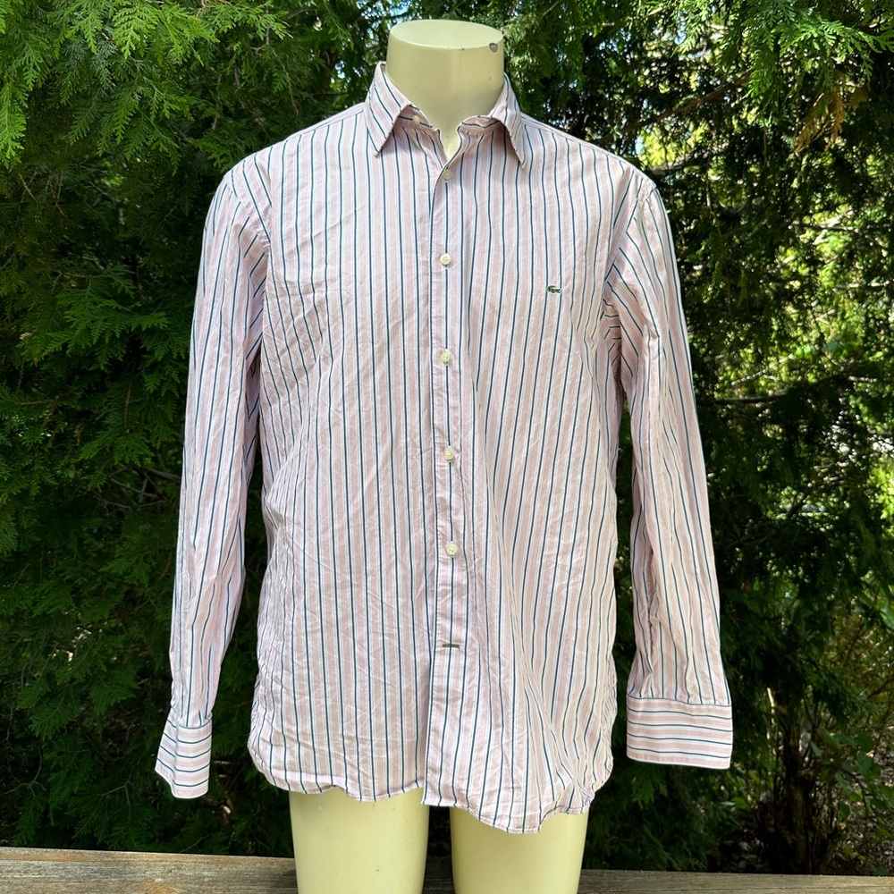 Men's Lacoste 44 L pink stripe long sleeve shirt